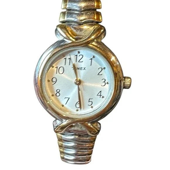 Timex watch women's elastic band Gold Silver Tones Circle Face classic casual - Picture 2 of 12